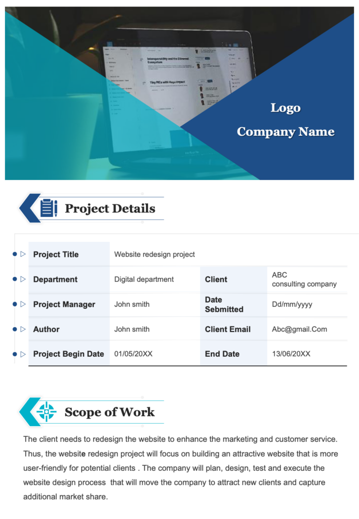 Project Details and Scope of Work PPT Template