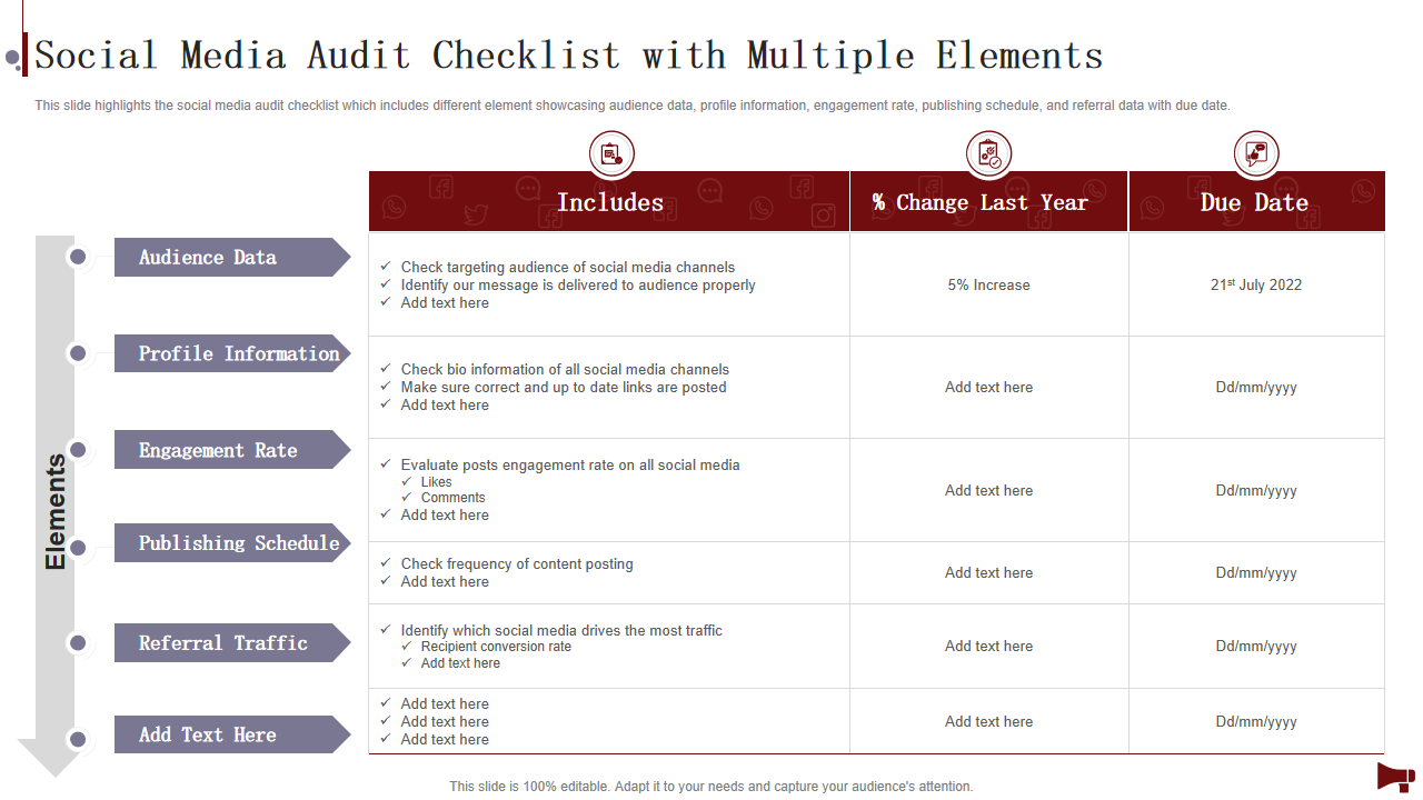 Social Media Audit Checklist with Multiple Elements