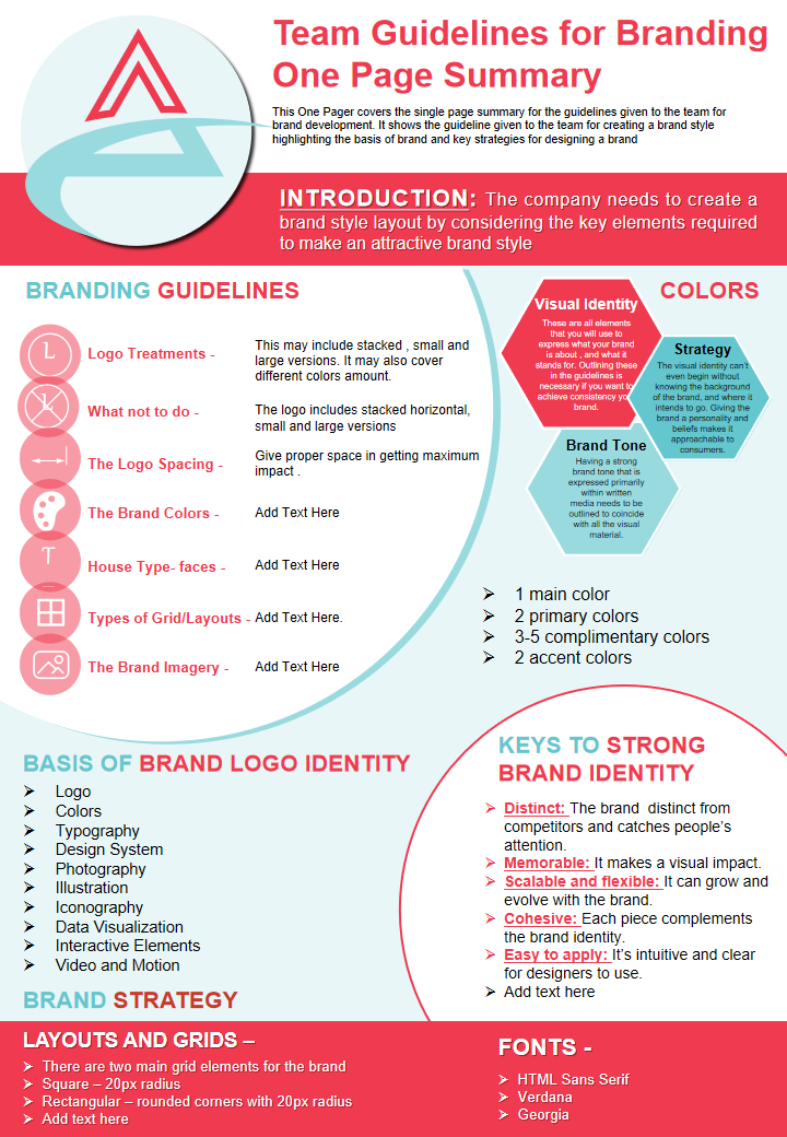Team Guidelines for Branding One Page Summary