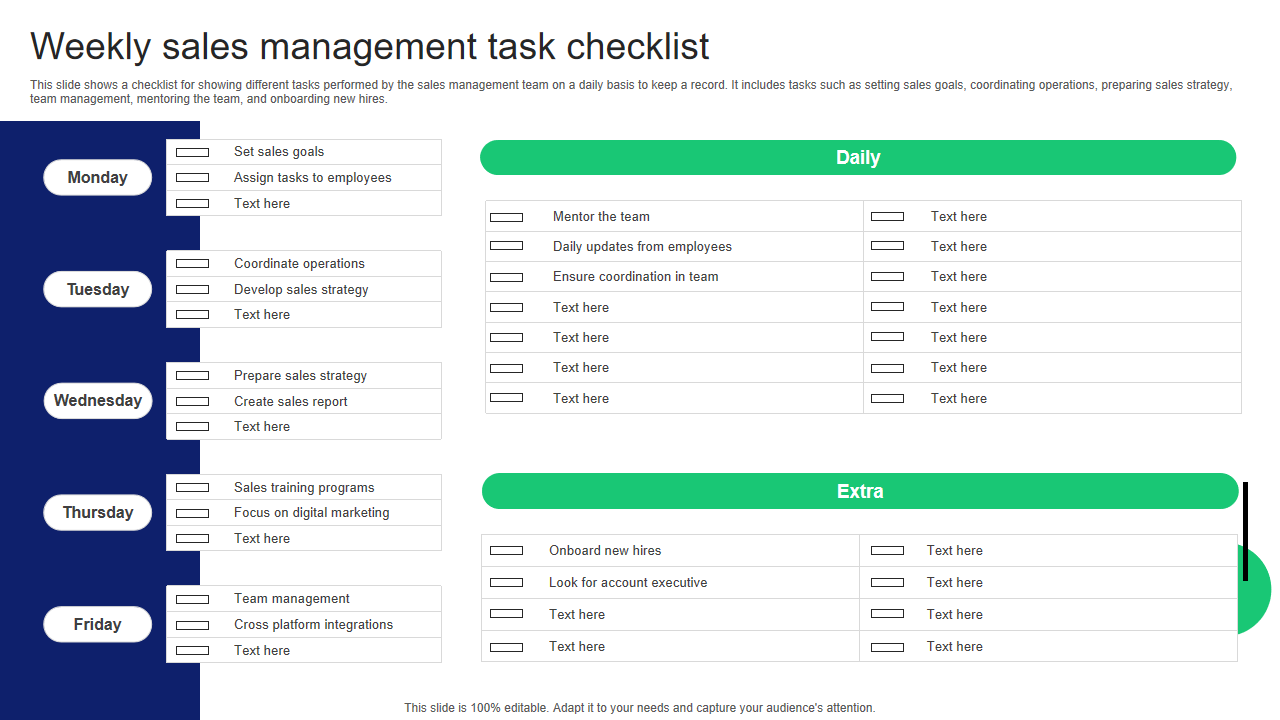 Weekly sales management task checklist