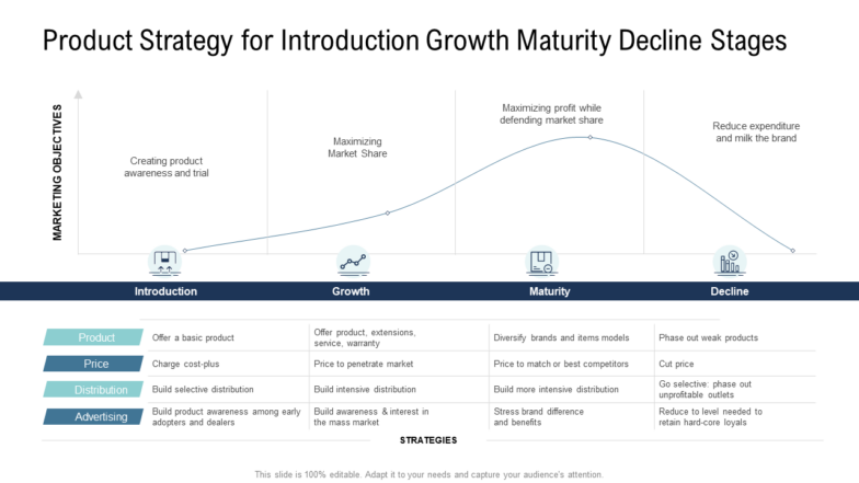 Go to market product strategy product strategy for introduction growth maturity decline stages ppt ideas