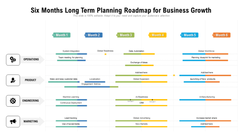 Six months long term planning roadmap for business growth