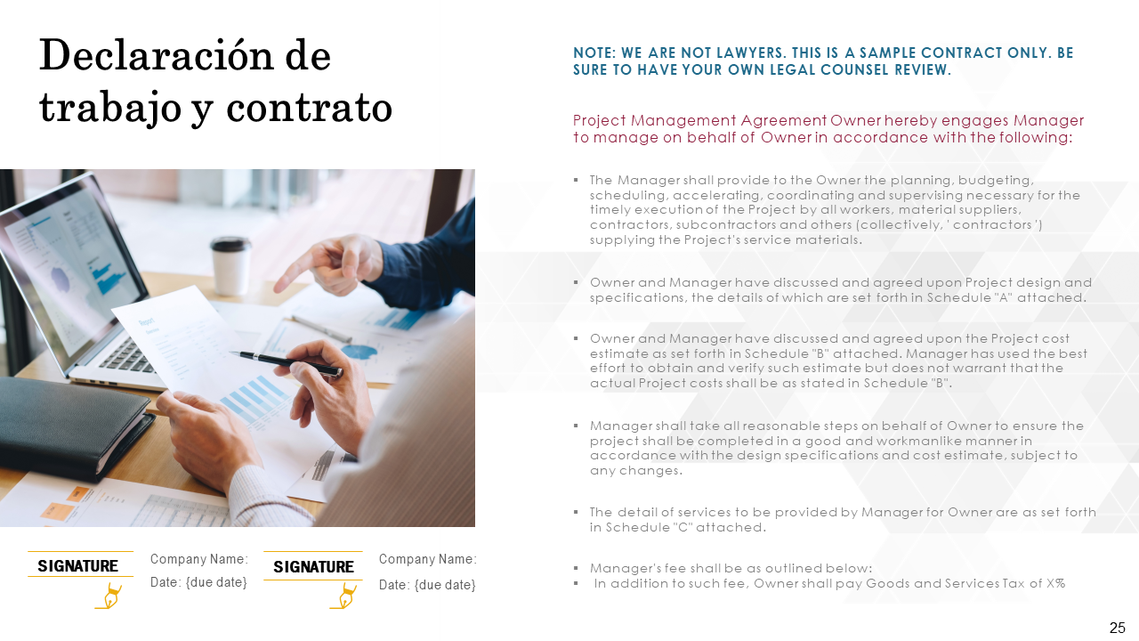 Declaración de trabajo y contrato