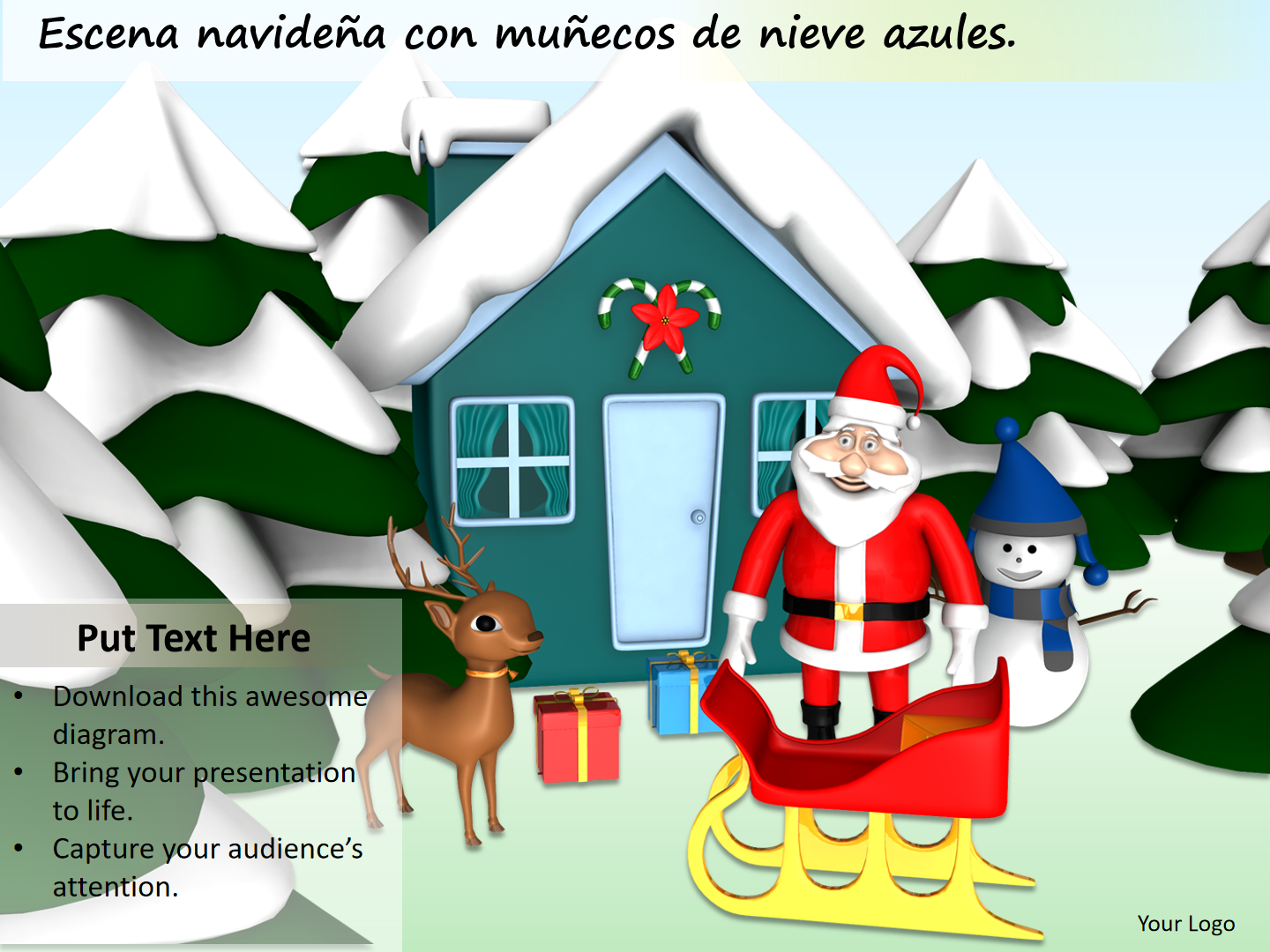 Escena navideña con muñecos de nieve azules Escena navideña con muñecos de nieve azules