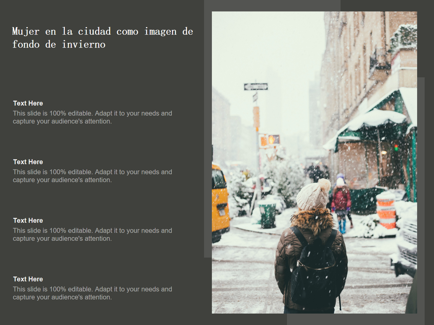 Mujer en la ciudad como imagen de fondo de invierno Mujer en la ciudad como imagen de fondo de invierno