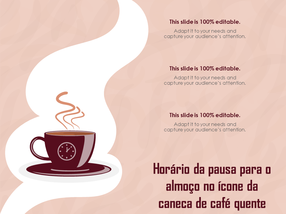 Hor&aacute;rio da pausa para o almo&ccedil;o no &iacute;cone da caneca de caf&eacute; quente