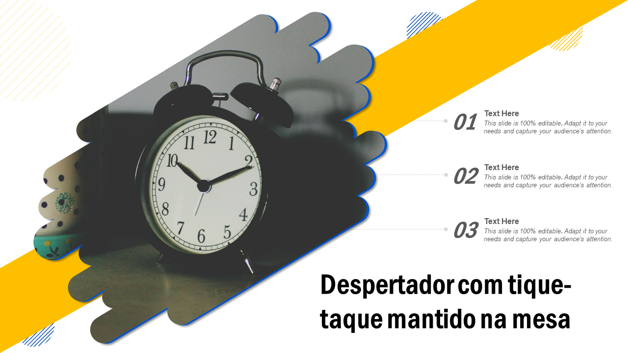 Despertador com tique-taque mantido na mesa Despertador com tique-taque mantido na mesa