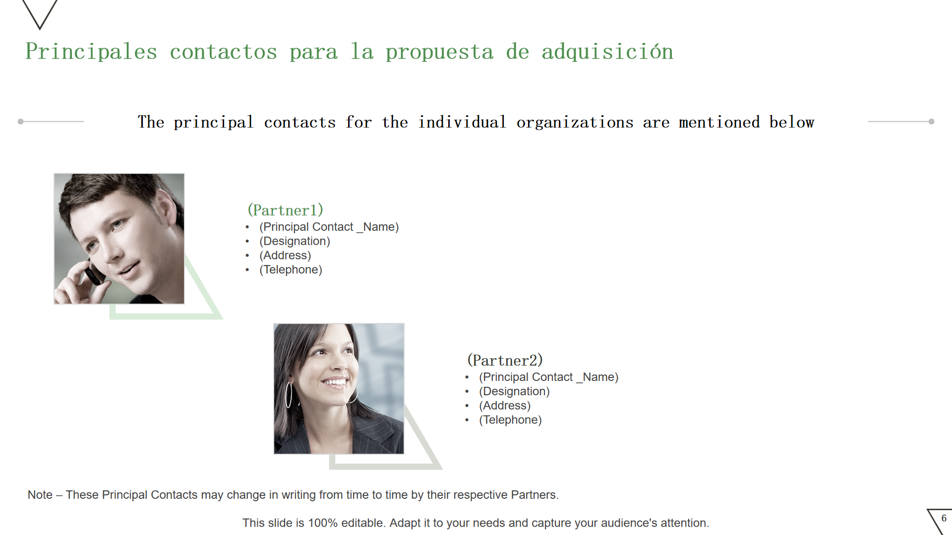Principales contactos para la propuesta de adquisición Principales contactos para la propuesta de adquisición