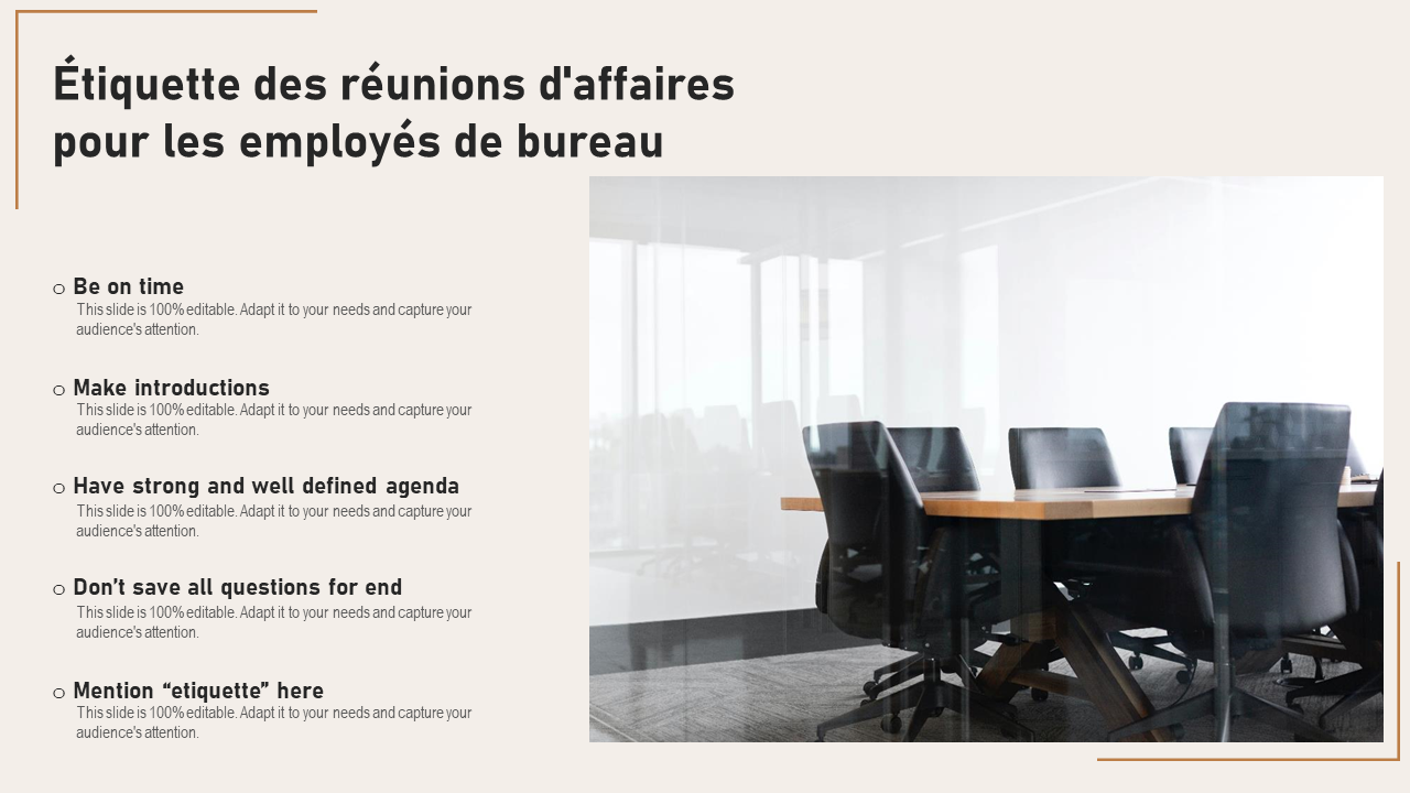  &Eacute;tiquette des r&eacute;unions d'affaires pour les employ&eacute;s de bureau