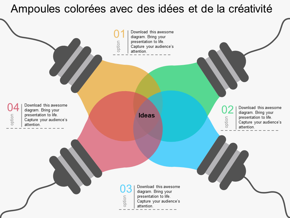 Ampoules colorées avec des idées et de la créativité 