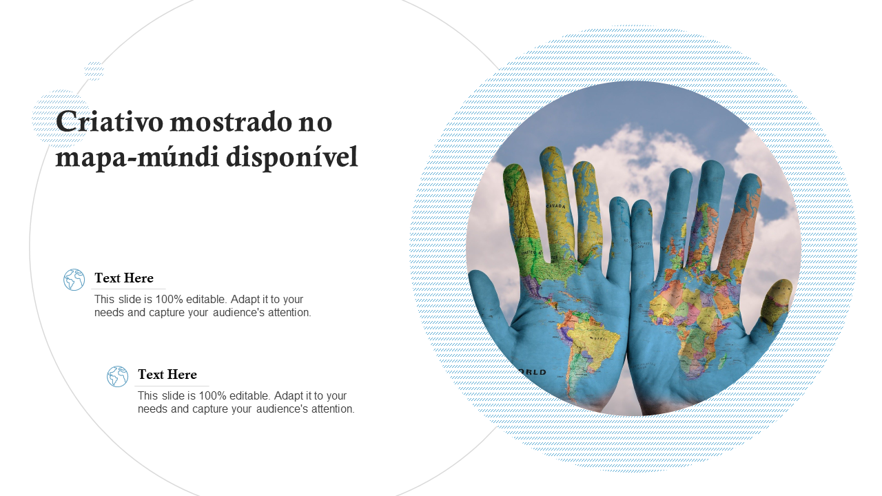 Criativo mostrado no mapa-múndi disponível Criativo mostrado no mapa-múndi disponível