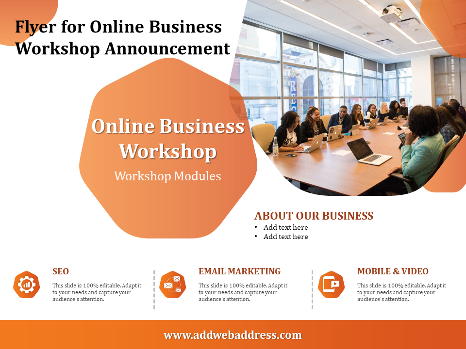 Flyer for Online Business Workshop Announcement Template