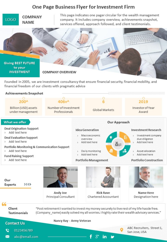 One-page Business Flyer for Investment Firm Template
