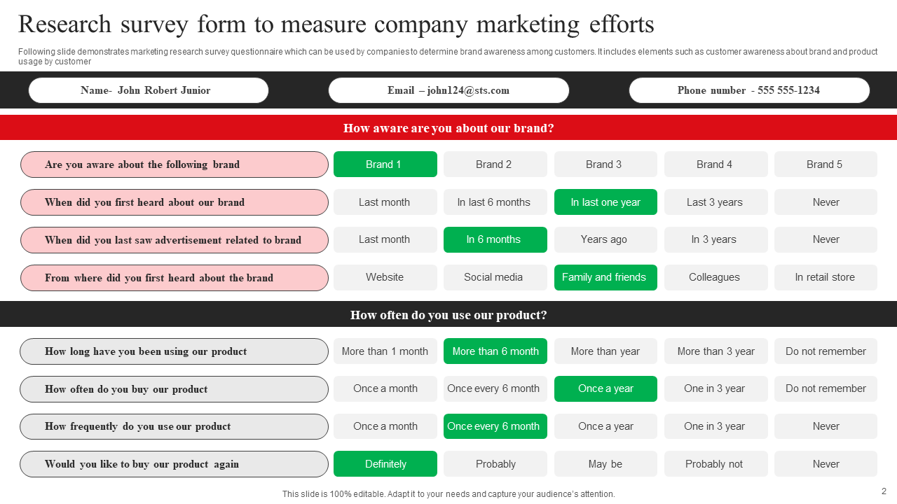 Research survey form to measure company marketing efforts
