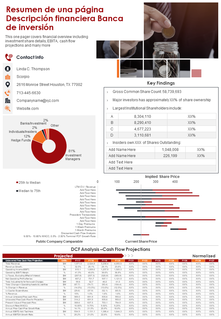 Resumen de una p&aacute;gina Descripci&oacute;n financiera Banca de inversi&oacute;n