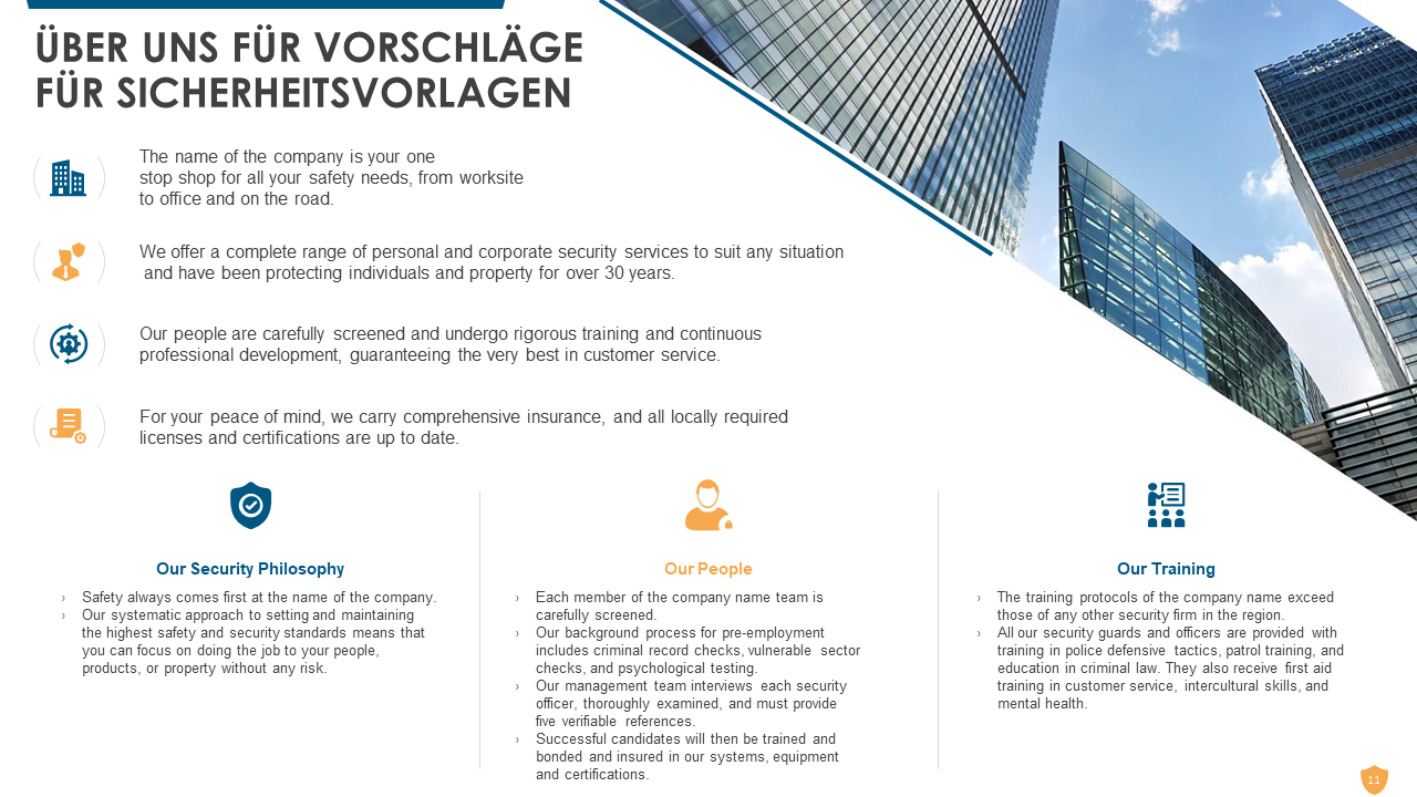 ÜBER UNS FÜR VORSCHLÄGE FÜR SICHERHEITSVORLAGEN 