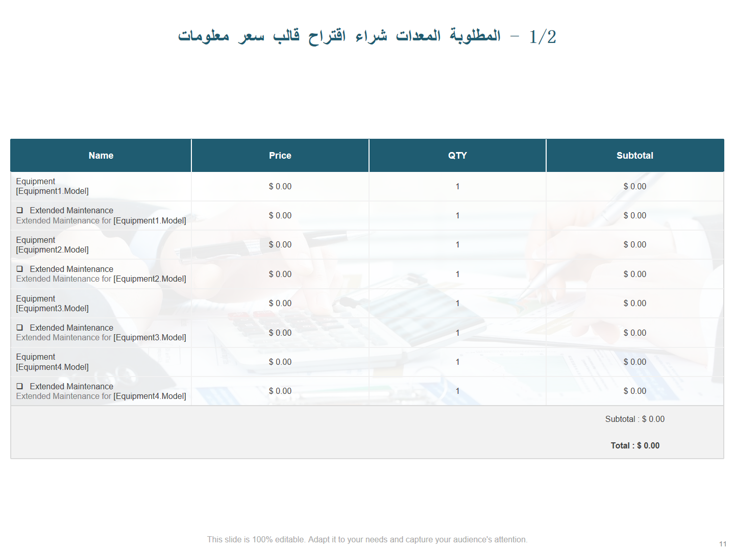 معلومات سعر قالب اقتراح شراء المعدات المطلوبة معلومات سعر قالب اقتراح شراء المعدات المطلوبة