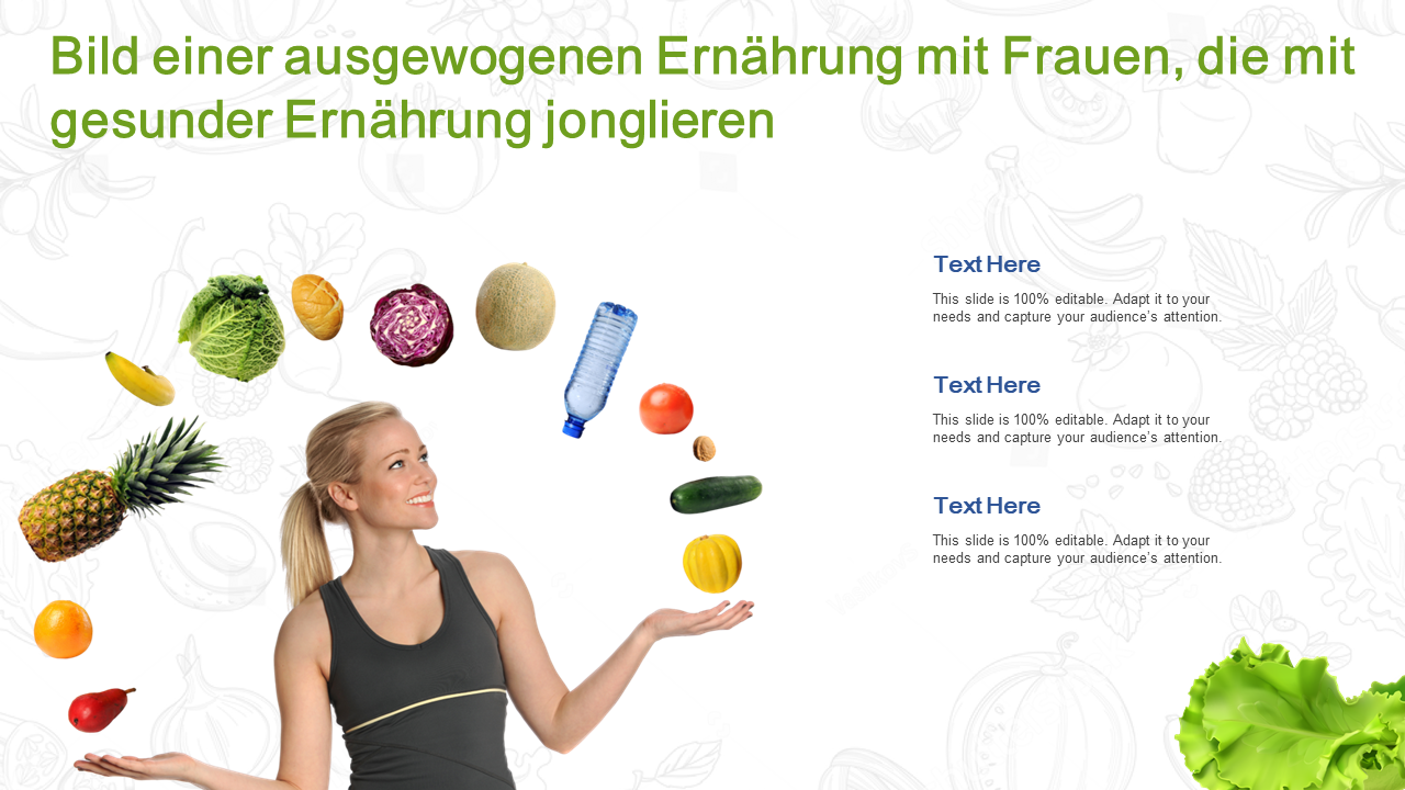 Bild einer ausgewogenen Ernährung mit Frauen, die mit gesunder Ernährung jonglieren Bild einer ausgewogenen Ernährung mit Frauen, die mit gesunder Ernährung jonglieren