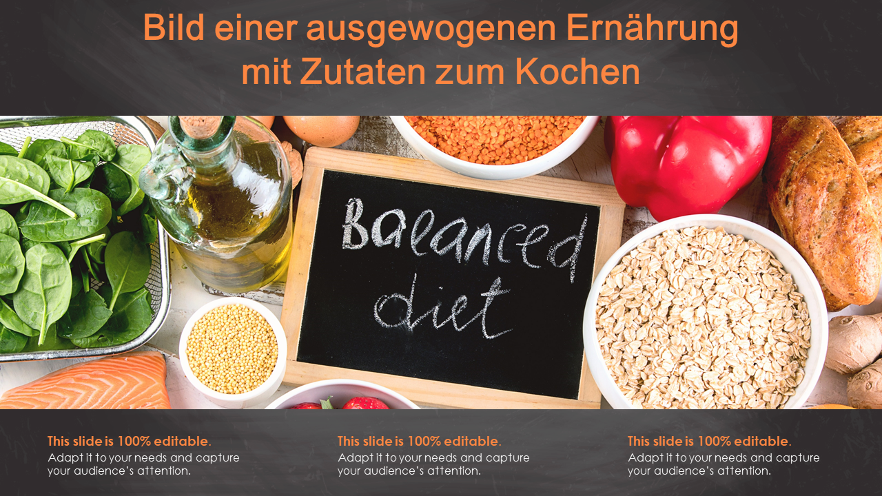Bild einer ausgewogenen Ernährung mit Zutaten zum Kochen Bild einer ausgewogenen Ernährung mit Zutaten zum Kochen