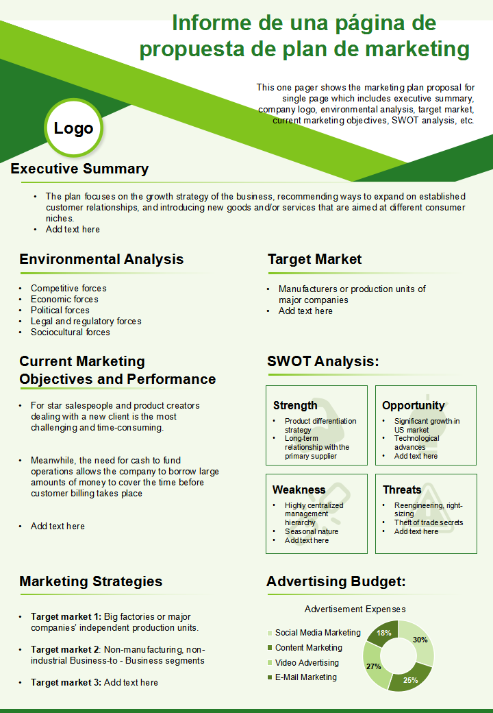  Informe de una p&aacute;gina de propuesta de plan de marketing