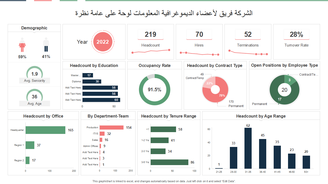 نظرة عامة على لوحة المعلومات الديموغرافية لأعضاء فريق الشركة