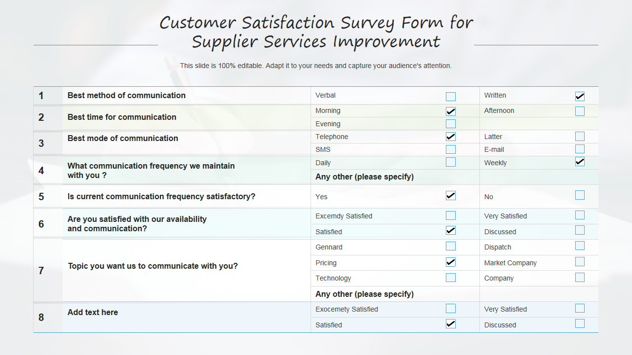 Customer Satisfaction Survey Form for