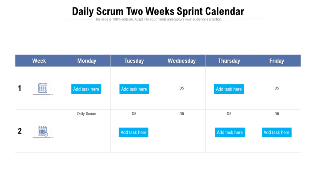 Daily Scrum Two-weeks Sprint Calendar Template