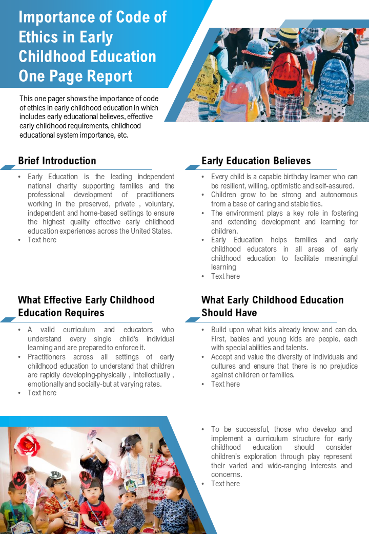 Importance of Code of Ethics in Early Childhood Education One Page Report