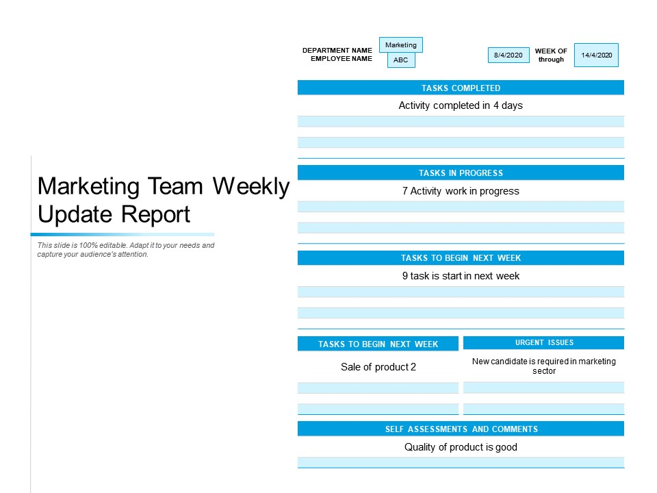 Marketing Team Weekly Report Update Template