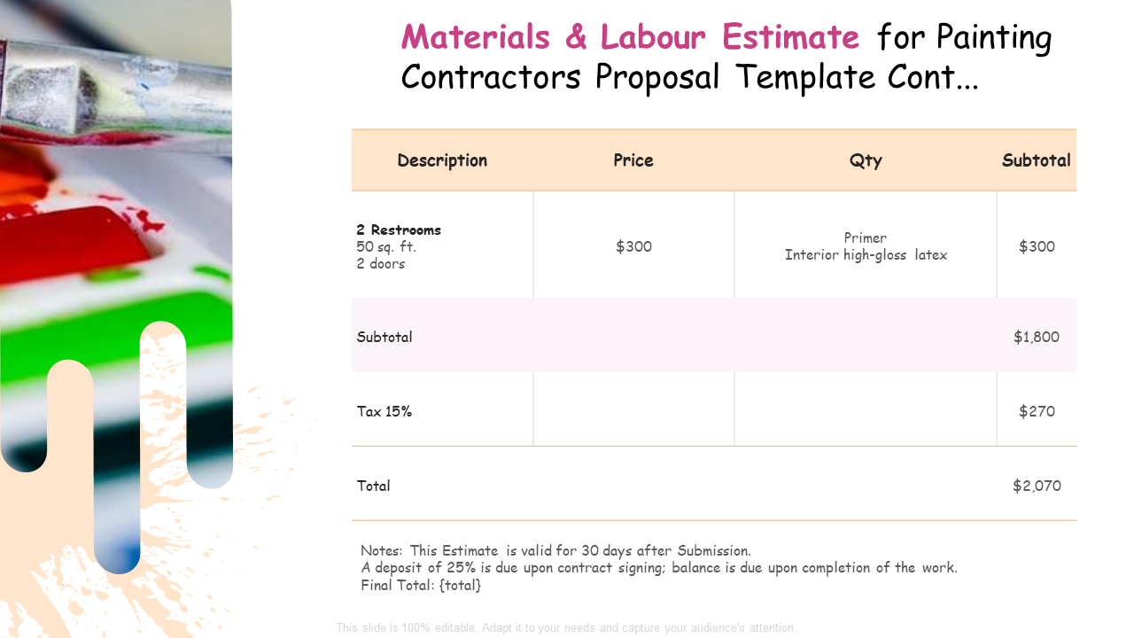 Materials & Labour Estimate for Painting Contractors Proposal Template Cont...