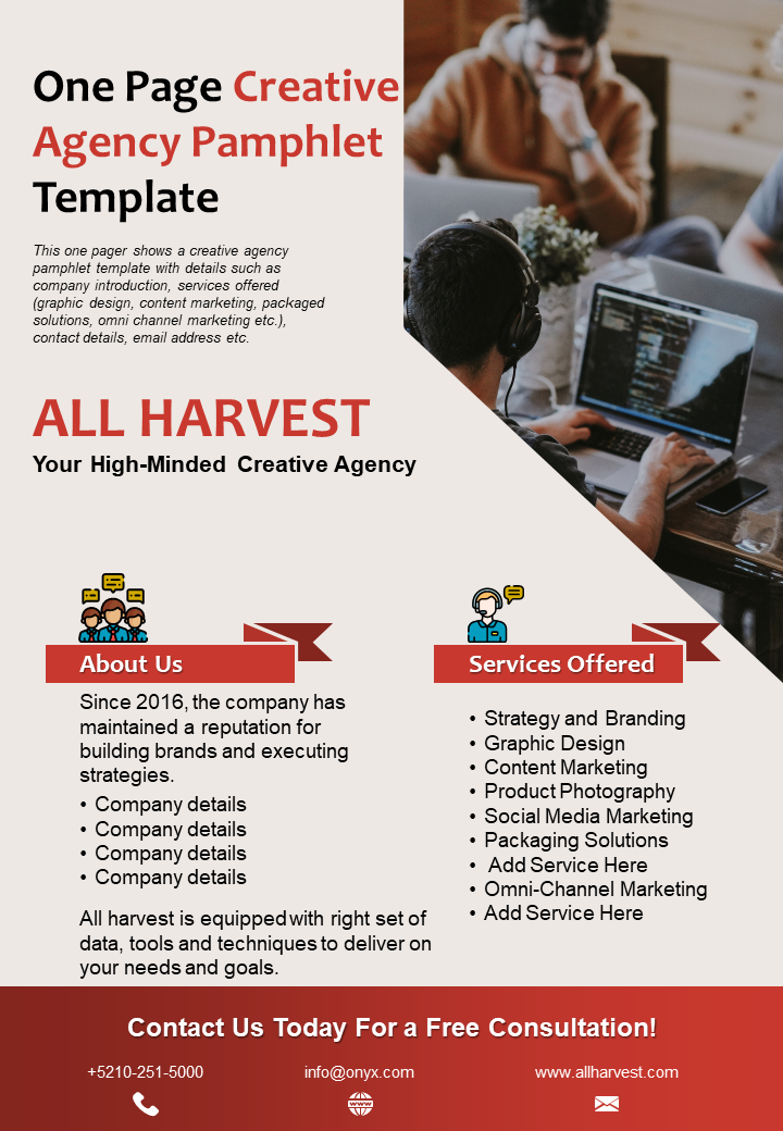 One Page Creative Agency Pamphlet Template One Page Creative Agency Pamphlet Template