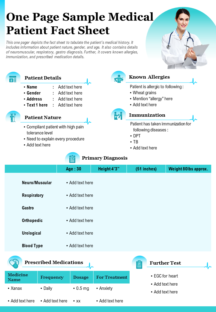One Page Sample Medical Patient Fact Sheet