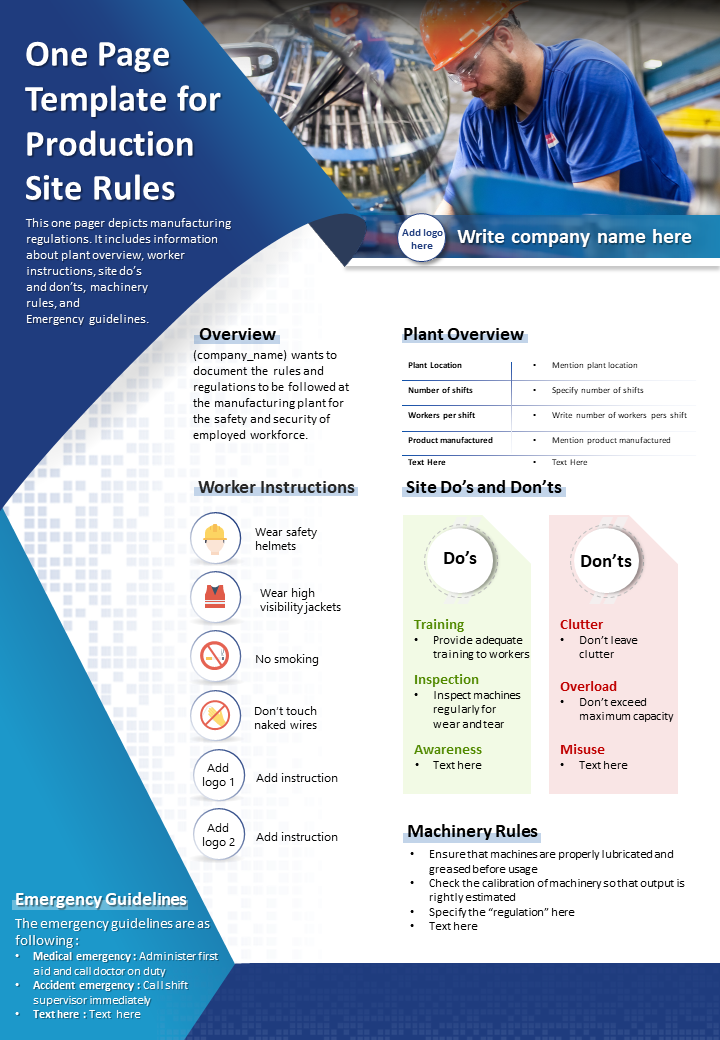One Page Template for Production Site Rules