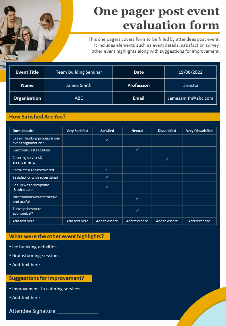One pager post event evaluation form