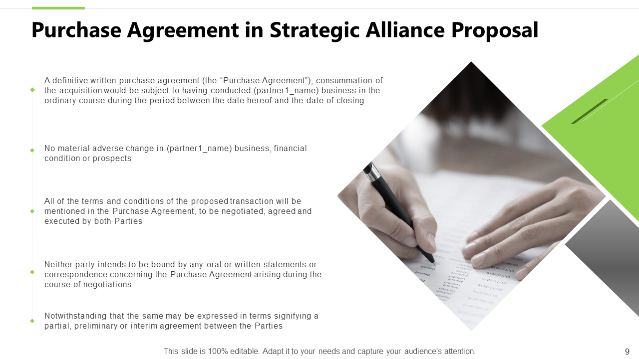 Purchase Agreement in Strategic Alliance Proposal