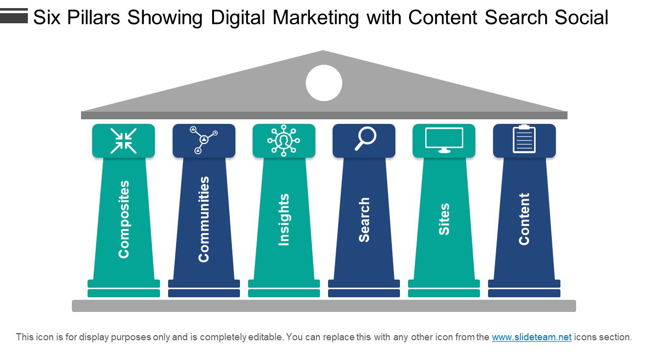 Six Pillars Showing Digital Marketing with Content Search Social