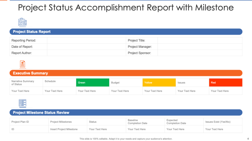 Project Status Accomplishment Report with Milestone Template