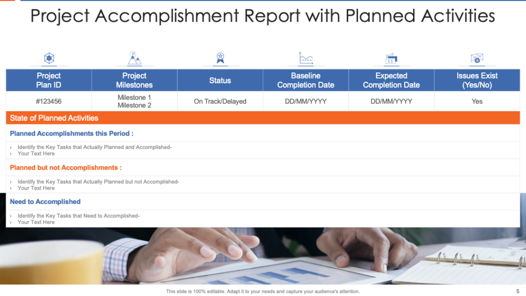 Project Accomplishment Report with Planned Activities Template