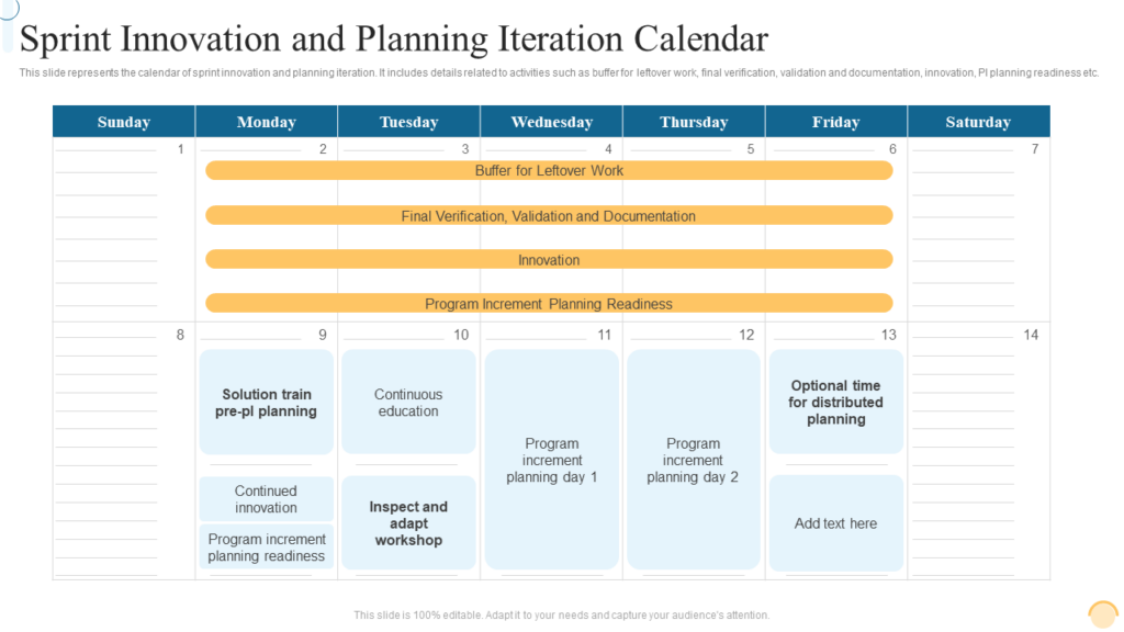 Sprint Innovation and Planning Iteration Calendar Template