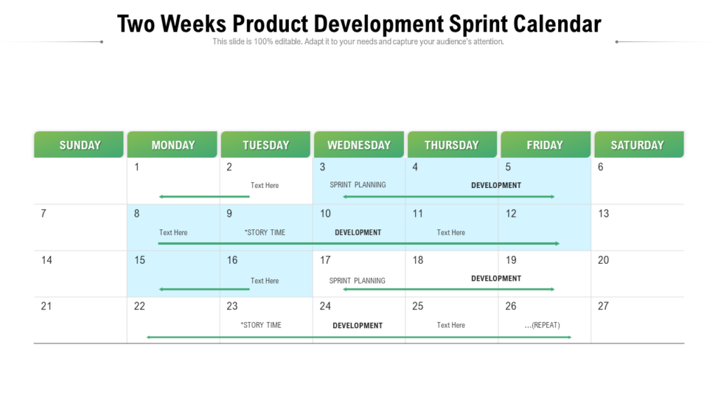 Two-weeks Product Development Sprint Calendar Template