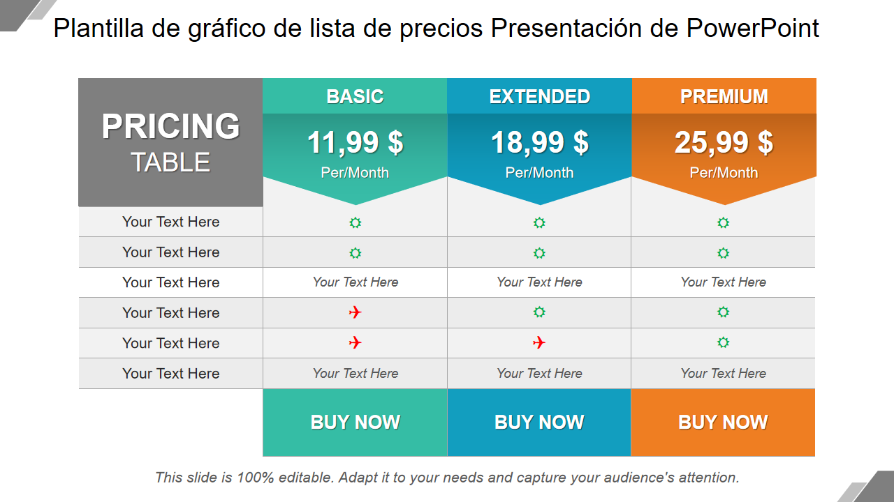 lantilla de gráfico de lista de precios Presentación de PowerPoint lantilla de gráfico de lista de precios Presentación de PowerPoint