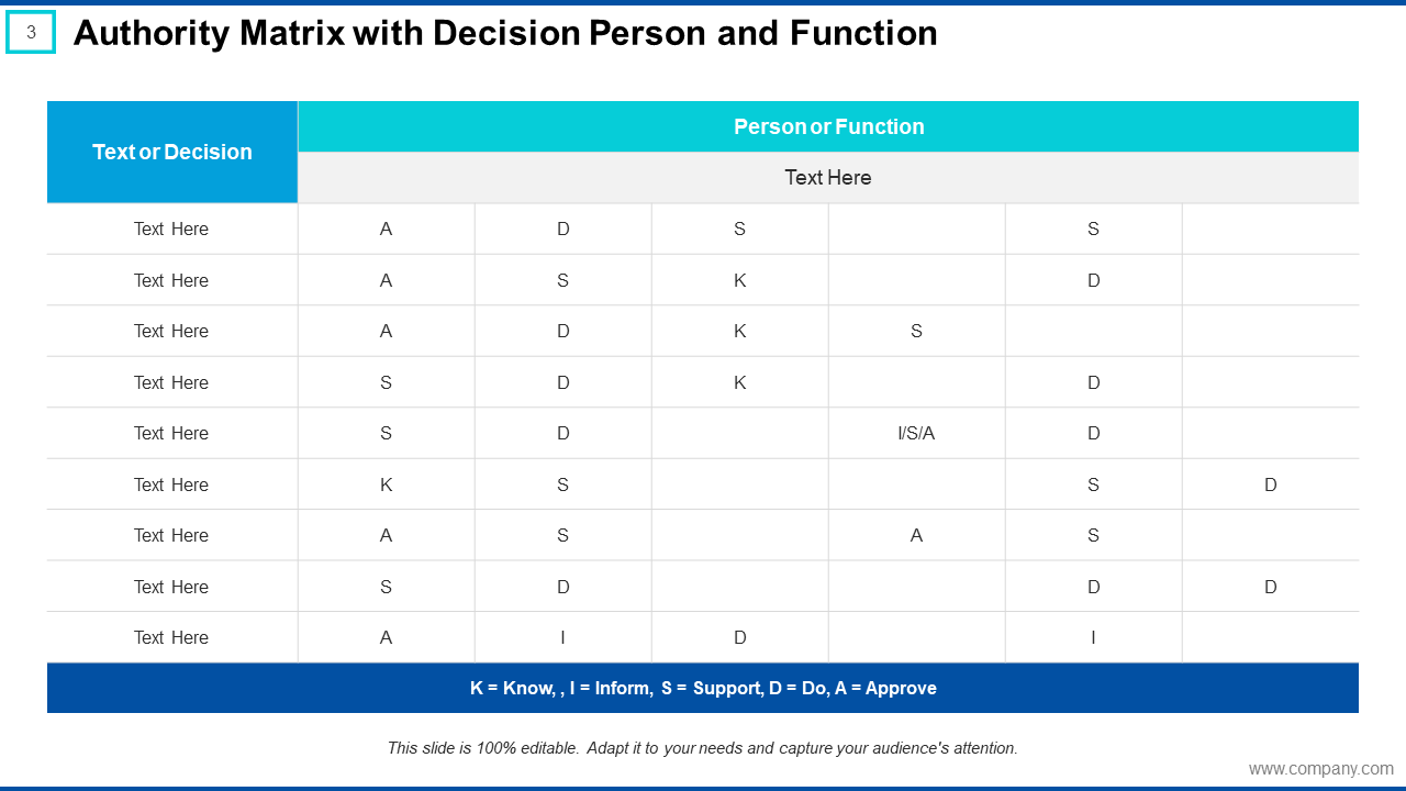 Authority Matrix with Decision Person and Function
