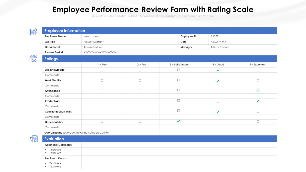 Employee Performance Review Form with Rating Scale