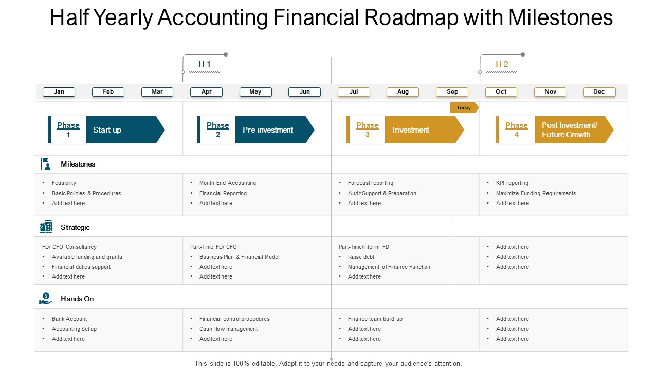 Half Yearly Accounting Financial Roadmap with Milestones