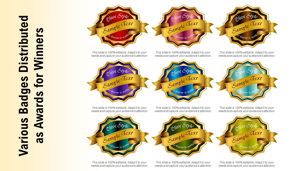 Various Badges Distributed as Awards for Winners