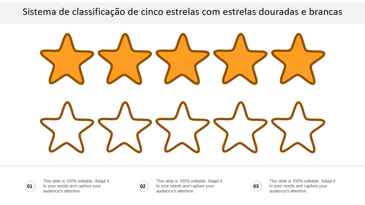 Sistema de classifica&ccedil;&atilde;o de cinco estrelas com estrelas douradas e brancas