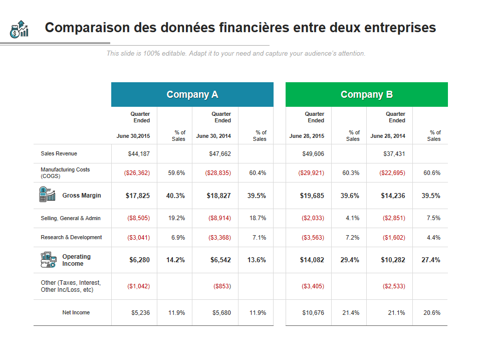  Comparaison des données financières entre deux entreprises