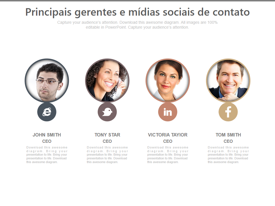 Principais gerentes e mídias sociais de contato Principais gerentes e mídias sociais de contato