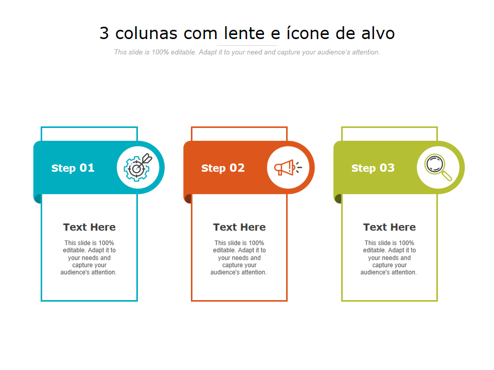 3 colunas com lente e &iacute;cone de alvo