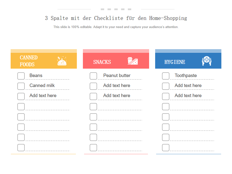 3 Spalte mit der Checkliste für den Home-Shopping 3 Spalte mit der Checkliste für den Home-Shopping